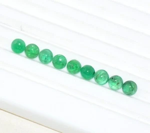 1.93 CTS Natural Emerald Round Cabochon 4 mm Lot 09 Pcs Untreated Loose Gems - Picture 1 of 7