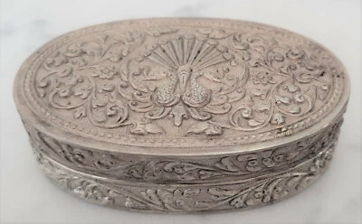 800 Серебряный старинный европейский безделушка коробка с мотивом павлина 3 «x 1 7/8» x 7/8» - Изображение 1 из 4