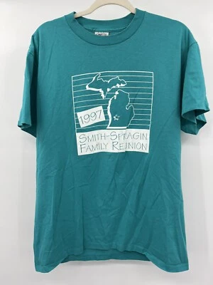 Vintage 90s Oneita Single Stitch T-Shirt USA Made Family Reunion - Image 1 of 4