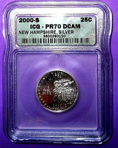 2000-S NEW HAMPSHIRE PROOF SILVER WASHINGTON QUARTER-ICG GRADED PF-70 DEEP CAMEO - Picture 1 of 4