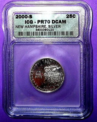 2000-S NEW HAMPSHIRE PROOF SILVER WASHINGTON QUARTER-ICG GRADED PF-70 DEEP CAMEO - Image 1 of 4