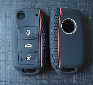 Silicone Key Case Cover☆3 Buttons☆For VW, SKODA, SEAT☆High quality!!☆ - Picture 1 of 7