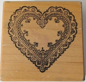 PSX Lacy Vittorian Cuore Timbro Gomma Montato su Legno G-539 Vintage MADE IN USA - Foto 1 di 8