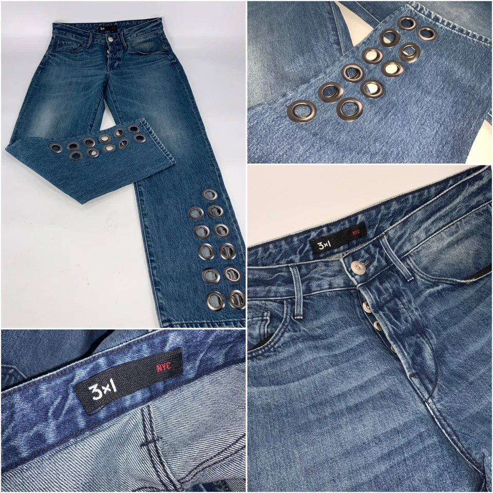 Pantalones de mezclilla 3x1 NYC Dita talla 28 azul algodón botón mosca anillo recto parte inferior YGI C3-211 Foto 1 de 4