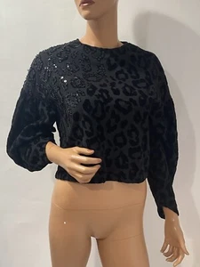 blusa topshop cropped taglia 4 nera velluto ricamato manica unica. - Foto 1 di 9