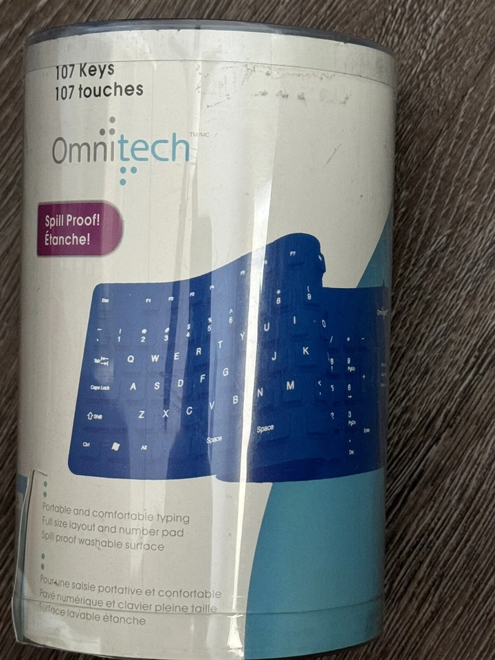 New Omnitech 107 Key Flexible Spillproof Silicone USB Keyboard Blue - Image 1 of 1
