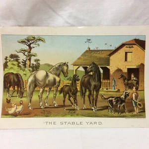 Vintage Woodward & Tiernan Printing Co Farm Scene Print The Stable Yard - Picture 1 of 8