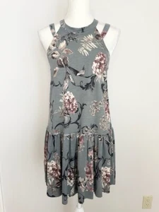 Wishlist Boutique Damen Trägerkleid Größe S grau rosa Blumen Plissee Rüschensaum - Bild 1 von 11