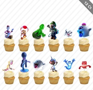 12 Luigi Mansion Cupcake Topper Pick Favor Party Birthday Ghost - Picture 1 of 1