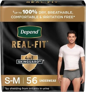Depend Real Fit Incontinence Briefs for Men - S/M - Grey - 56 Count - Max Absorb - Picture 1 of 6