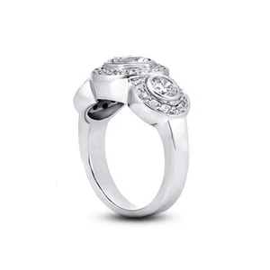 3 CTW D VS2 Round Cut Natural Certified Diamonds 14k Gold Halo Engagement Ring - Picture 1 of 3