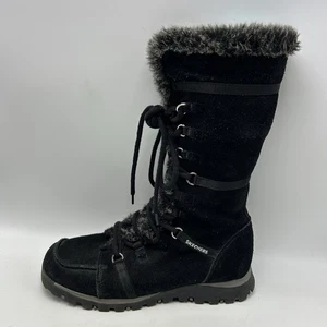 Skechers Womens 7.5 Grand Jams Tall Lace Up Side Zip Faux Fur Winter Boots Black - Picture 1 of 11