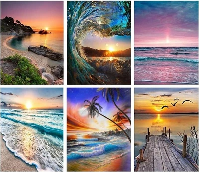 6 Pack Diamond Art Kits for Adults,DIY Beach Diamond Painting Kits Round Diamond - Image 1 of 4