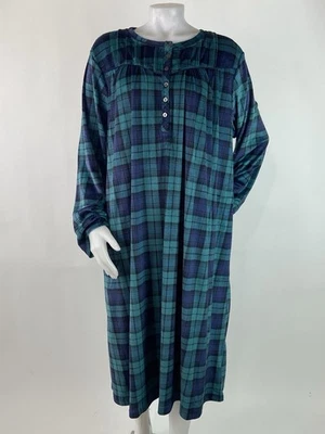 Aria Collection Size 2X Navy Plaid Blackwatch Nightgown Long Sleeves Pockets - Image 1 of 4