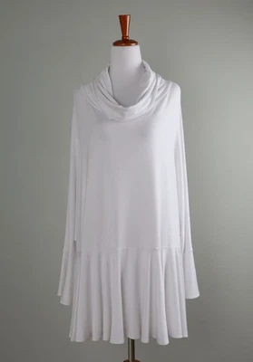 Cómodo top túnica EE. UU. NUEVO CON ETIQUETAS $132 blanco liso súper suave capucha cuello volantes dobladillo talla XS Foto 1 de 4