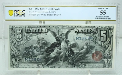 1896 $5 Silver Certificate note Fr#269 PCGS AU 55 No Comment #9180 - Image 1 of 2