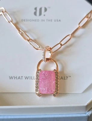 Bomb Party Necklace NK96170 'Centered Grace' Pink Ice Crystal Rose Gold 'Lock' - Image 1 of 3