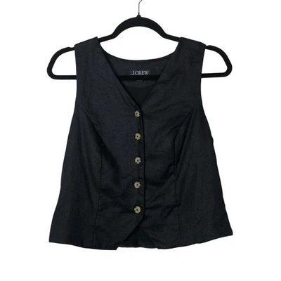 Chaleco J.Crew Mujer Lino Plisado Calce Ajustado Talla 4 Negro Carrera Oficina Trabajo Ropa Foto 1 de 4