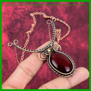 Halloween Sale Copper Natural Red Fire Labradorite Wire Wrapped Chain Necklace - Picture 1 of 6
