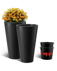 Tall Planter Set of 2 Round Tapered Plant Pots 24 in for Outdoor Indoor - Picture 1 of 12