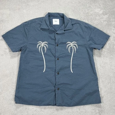 Camisa Katin Hombre Pequeña Azul Cuello Lazo Manga Corta Abotonada Lino Algodón Playa Foto 1 de 4