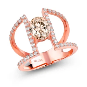 1.66 Ct Oval Peach Morganite 18K Rose Gold Plated Silver Ring - Picture 1 of 3