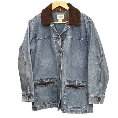 90s Christopher Banks Denim Barn Jacket Sherpa Collar Western Workwear Coat Sz M - Image 1 of 4