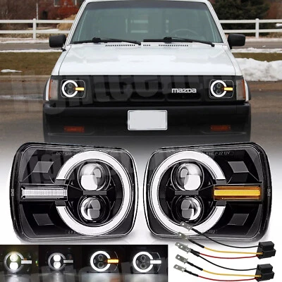 Black 5x7'' 7X6" LED Headlight Halo DRL Headlamp Fit Mazda B2200 B2600 RX-7 Pair - Image 1 of 4