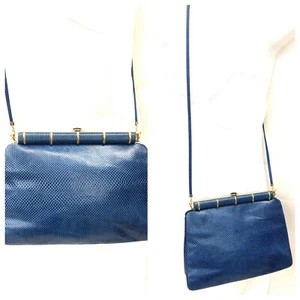 Vintage Judith Leiber Genuine Reptile Blue Crossbody Bag with Paperwork - Picture 1 of 11