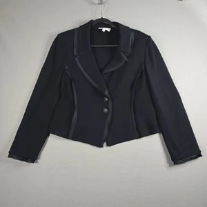 Blazer Colección ST. JOHN Talla 14 Chaqueta Negra Santana Tejido Ribete Cinta EE. UU. - Imagen 1 de 10