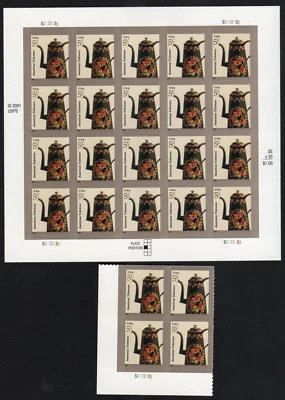 US AMERICANA SERIES 2007 TOLEWARE ART #3756A 20 MVF 5c STAMP SHEET + PLATE BLOCK - Image 1 of 4