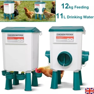 12kgChicken Feeder Bird Waterer11L Set Auto Food Water Dispenser Drinker Gravity - Picture 1 of 13
