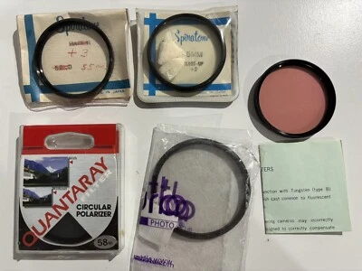 Lote de 5 filtros/polarizadores de lentes de câmera 55mm 58mm Quantaray Spiratone e mais - Imagem 1 de 4