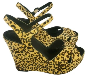 Matiko LYNN Leopard Tiger Tan Wedge Platform Peep Toe High Heels Pumps Shoes 7.5 - Picture 1 of 7