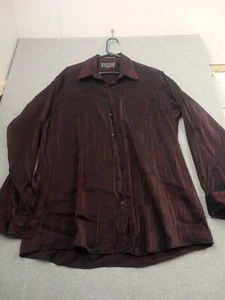 STYLISTA ITALIA Dress Shirt Size 17 (34-35) Maroon W/ Black Pin Stripe Business - Picture 1 of 16