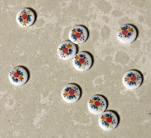 Vintage 10 mm Round Flower Porcelain Ceramic Cabochons Qty 10 for jewelry making - Picture 1 of 5