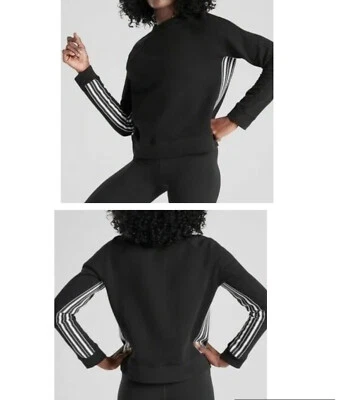 Sudadera ATHLETA 24/7 Cuello Redondo Negra Atletismo Ropa de Salón Rayas Talla M Recortada Foto 1 de 4