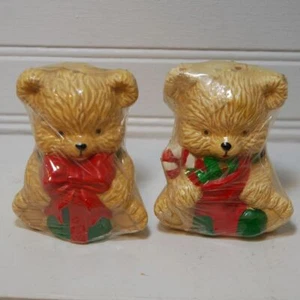 Vintage SCC Teddy Bear salt and pepper shakers ceramic Christmas Holiday - Picture 1 of 9