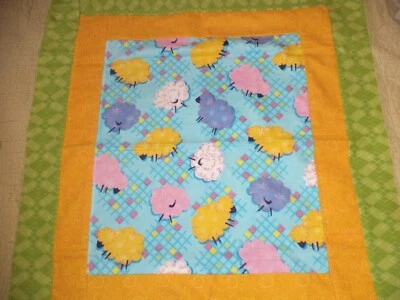 Quilt Flannel Top Child or Lap Quilt  Unfinished Sheep  24 x 24 Inches - Image 1 of 4