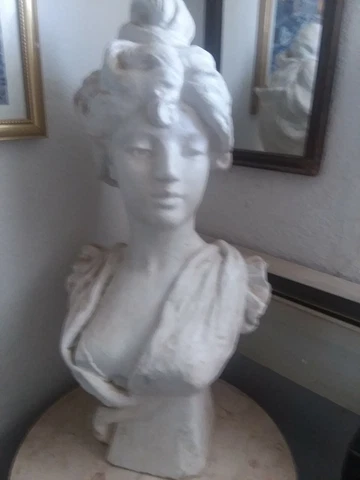 Large Antique Poured Cement Garden Bust Sculpture of beautiful lady (35" x 20") Cover