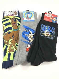 New! Sonic, Cap’n Crunch, & Scooby Doo Crew Socks Lot Of 3 Shoe Size 6-12 - Picture 1 of 9