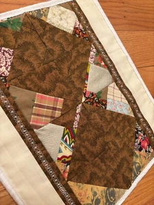 Quilted Patched Table topper or runner , new handmade 12 x 14 brown tan & creamy - Picture 1 of 11
