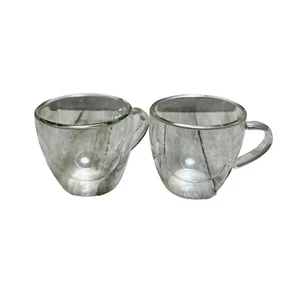 Blown Glass Coffee Tea Cappucino Mugs Clear Set of 2 - Picture 1 of 4