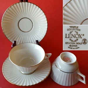 2 juegos de tazas y platillos con patas Lenox Made in USA Temple Collection 'Citation Gold' - Imagen 1 de 12