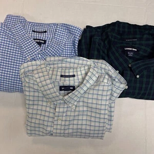 Lands End Dress Shirt Lot Men 20-36T Tall No Iron Supima Oxford Plaid Blue Green - Picture 1 of 24
