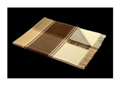 Kuscheldecke Wohlfühldecke kariert 100% flauschige Lammwolle Bio Fransen edel - Bild 1 von 4