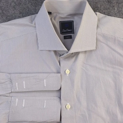 Camisa de vestir David Donahue 18 34/35 ajuste gris a rayas puño francés algodón  Foto 1 de 4