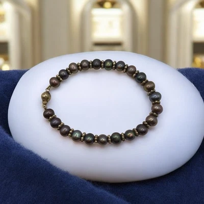 925 Sterling Silver Tahitian Black Pearl Bracelet - Image 1 of 4