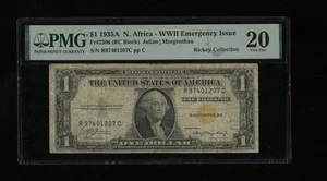 DBR 1935-A $1 North Africa Silver Fr. 2306 RC Block PMG VF-20 Serial R97401207C - Picture 1 of 2