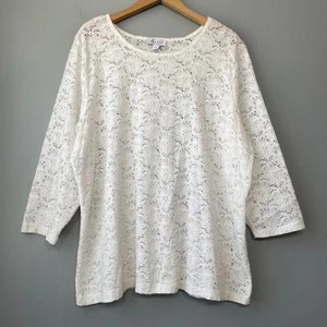 D&Co Size XL Soft White Stretch Lace Overlay Top CottageCore Romantic Feminine - Picture 1 of 6